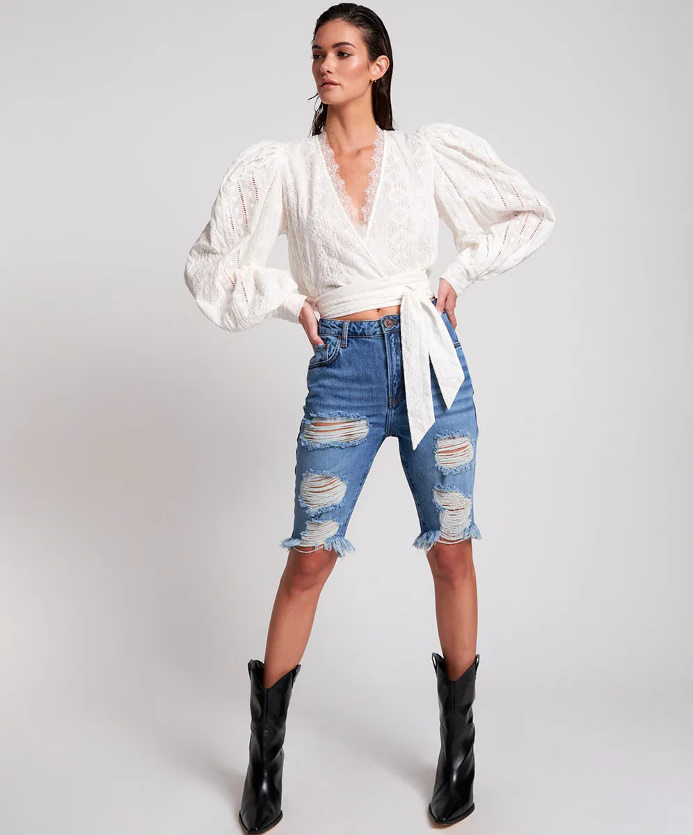 Long Truckers Mid Waist Relaxed Denim Jorts - Delaware sold by One Teaspoon