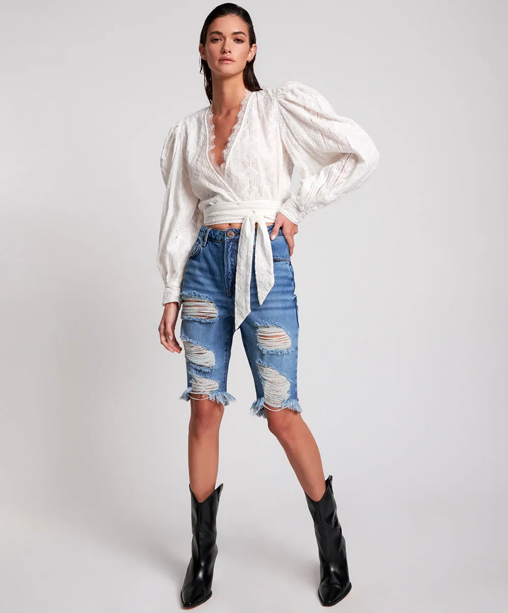 Long Truckers Mid Waist Relaxed Denim Jorts - Delaware sold by One Teaspoon product image thumbnail 4