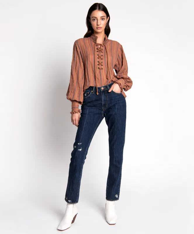 Awesome Baggies High Waist Straight Leg Denim Jeans - Virgin Blue made by One Teaspoon