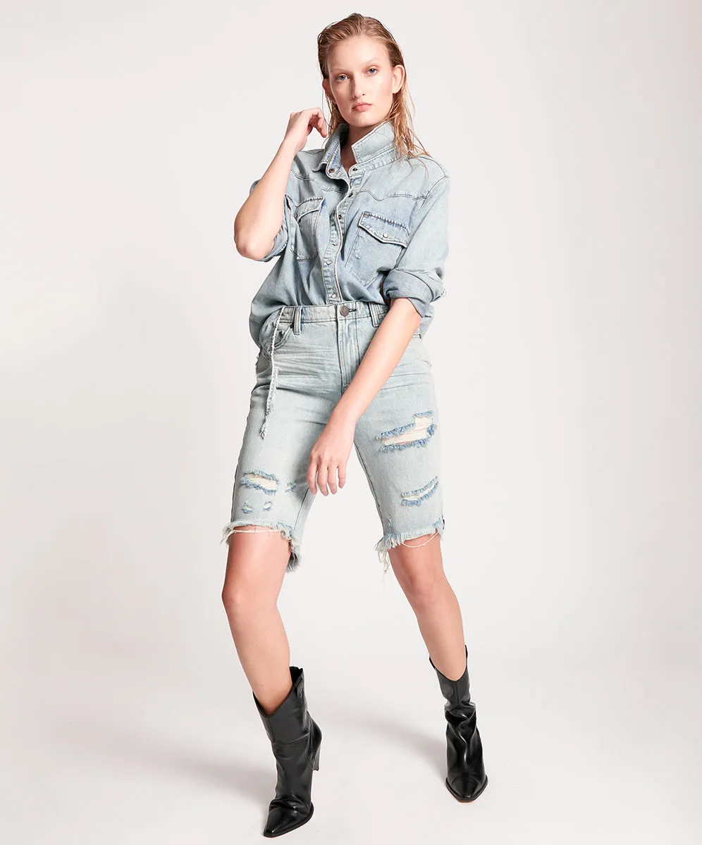 Long Truckers Mid Waist Relaxed Denim Jorts - Salty Dog sold by One Teaspoon product image thumbnail 3