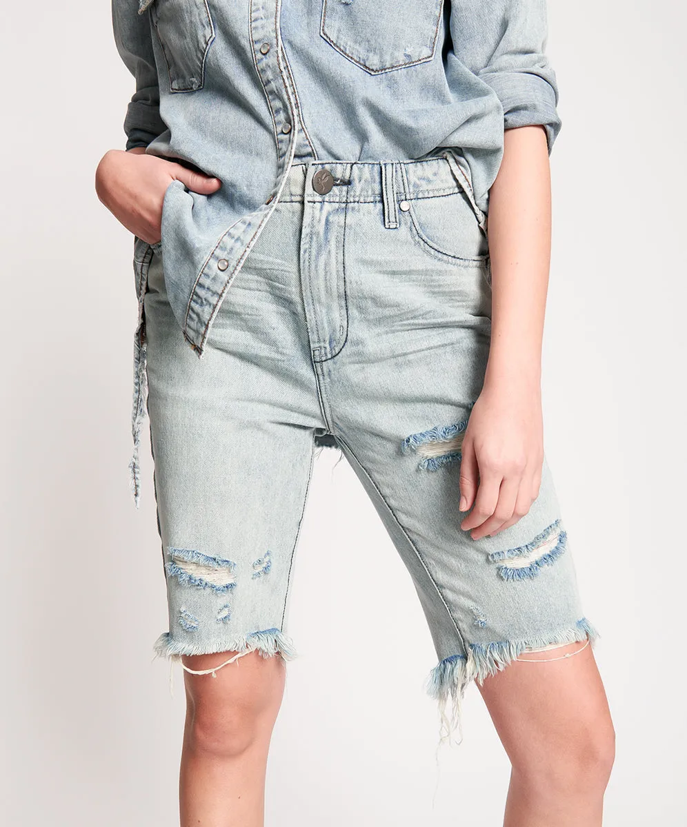 Long Truckers Mid Waist Relaxed Denim Jorts - Salty Dog sold by One Teaspoon product image thumbnail 4