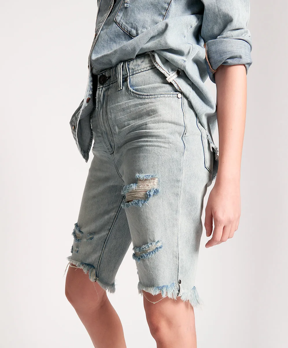 Long Truckers Mid Waist Relaxed Denim Jorts - Salty Dog sold by One Teaspoon product image thumbnail 5