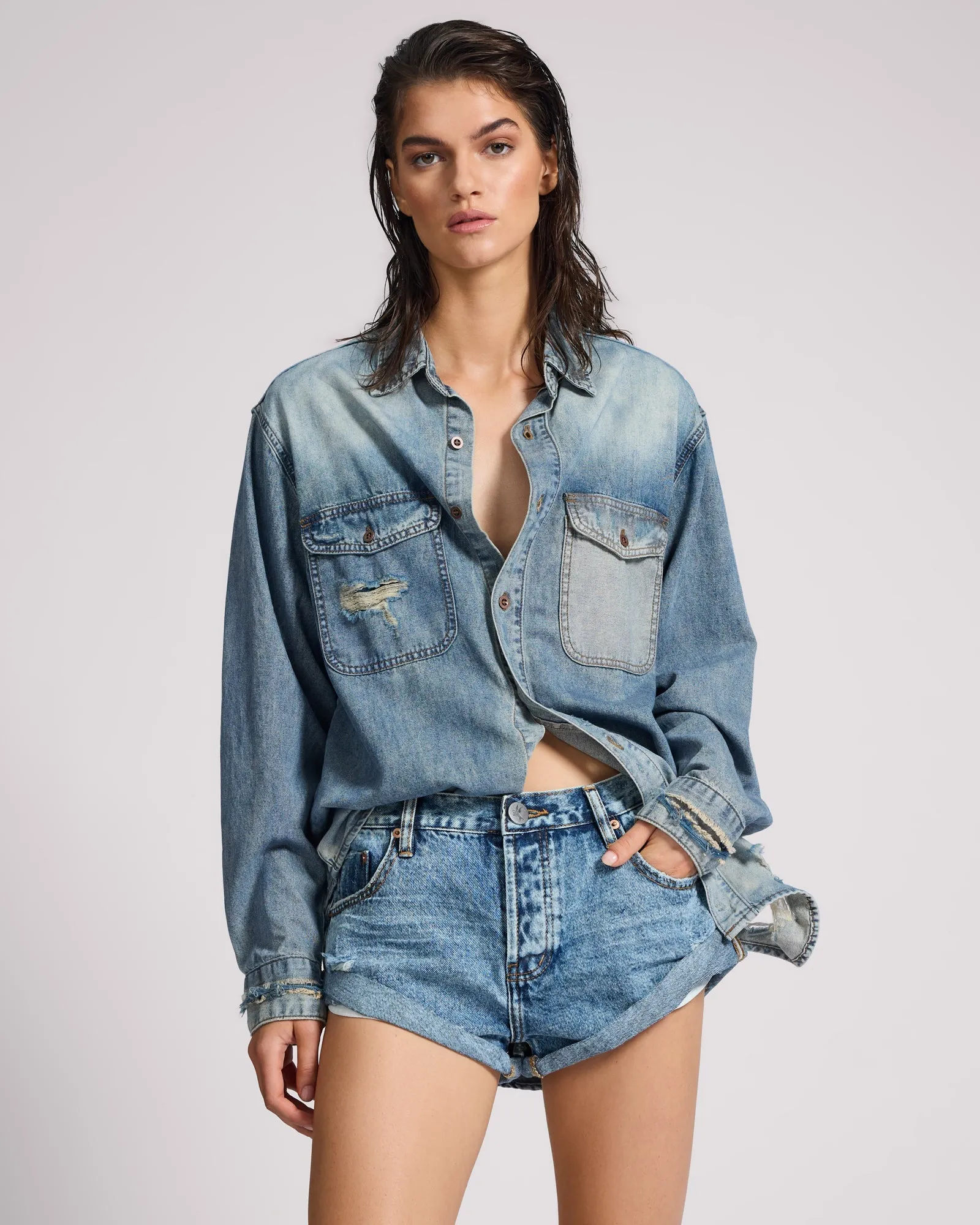 Bandits Low Waist Denim Shorts - Hollywood Blue sold by One Teaspoon product image thumbnail 2