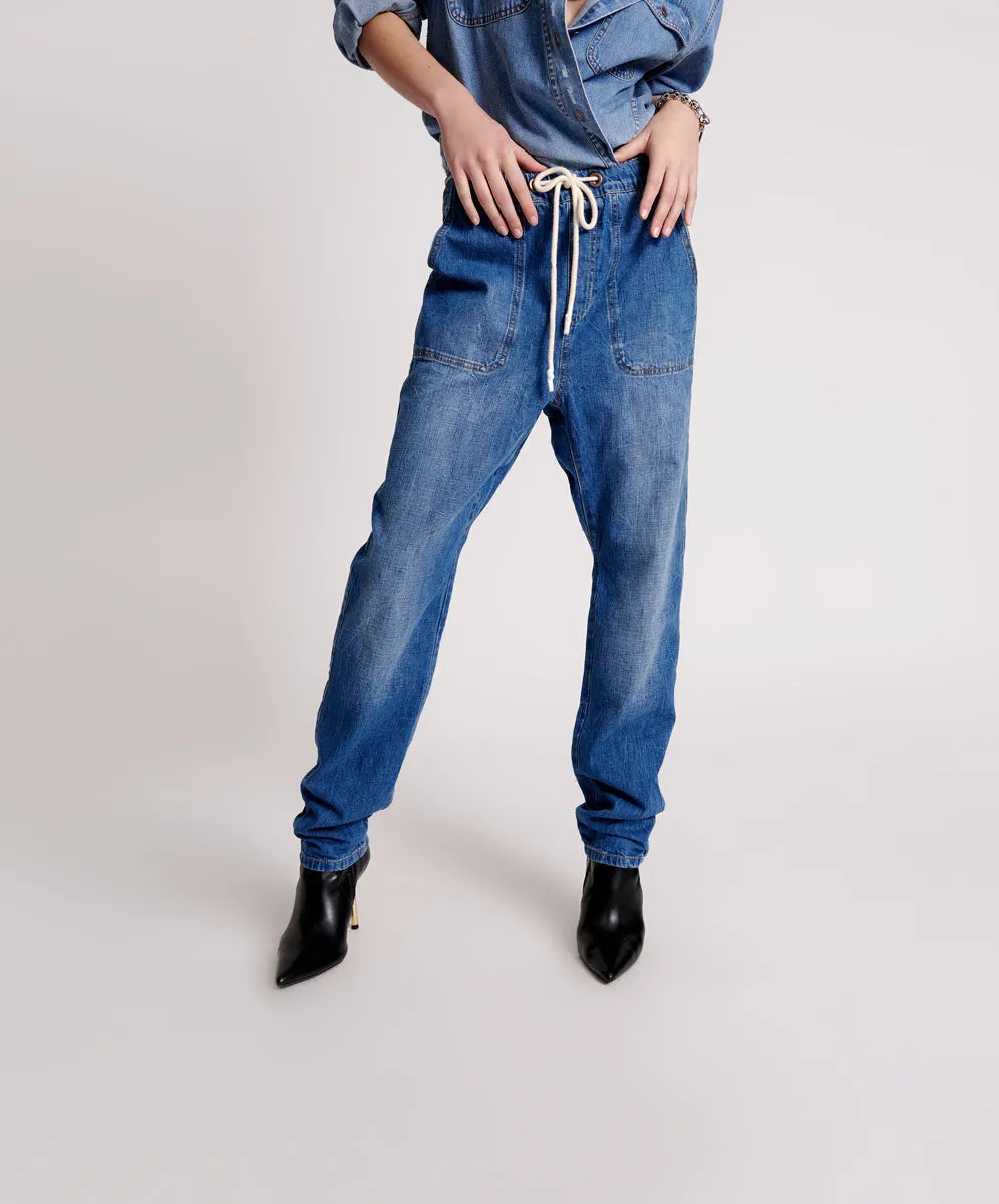 Shabbies High Waist Drawstring Boyfriend Denim Jeans - Resort Blue sold by One Teaspoon product image thumbnail 2