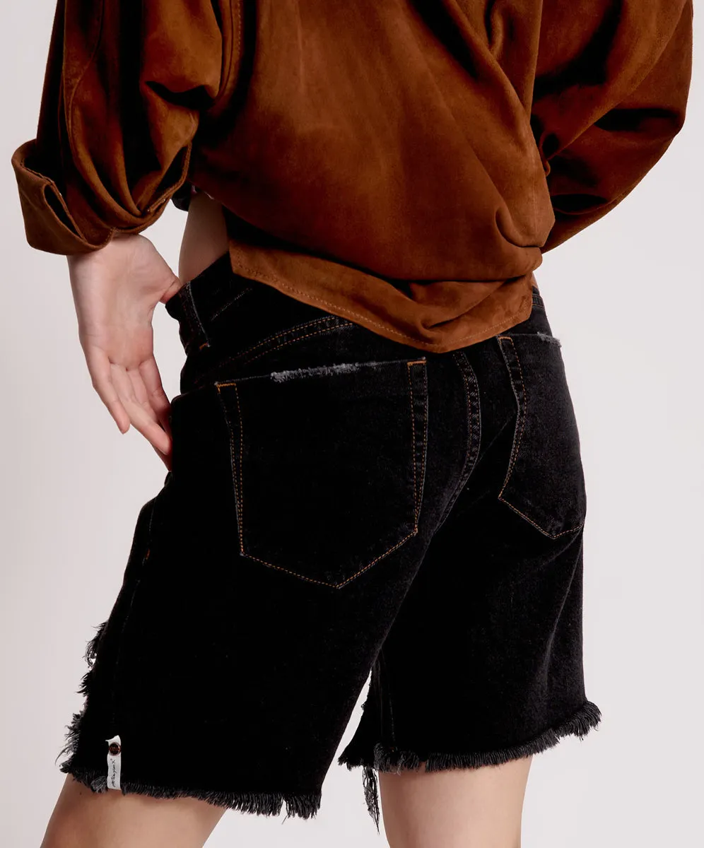 Stevies Low Waist Waist Long Length Boyfriend Denim Shorts - Worn Black sold by One Teaspoon product image thumbnail 4