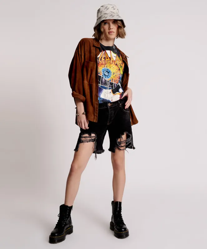 Stevies Low Waist Waist Long Length Boyfriend Denim Shorts - Worn Black sold by One Teaspoon