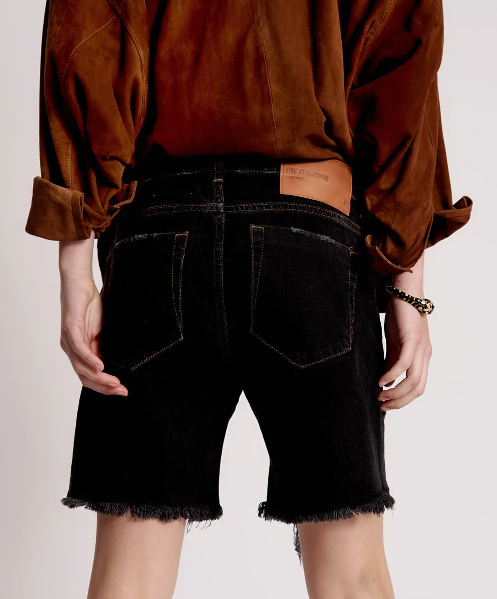 Stevies Low Waist Waist Long Length Boyfriend Denim Shorts - Worn Black sold by One Teaspoon product image thumbnail 5
