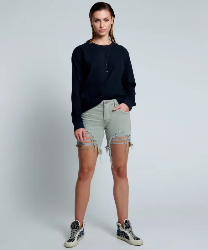 Stevies Low Waist Waist Long Length Boyfriend Denim Shorts - Faded Khaki sold by One Teaspoon