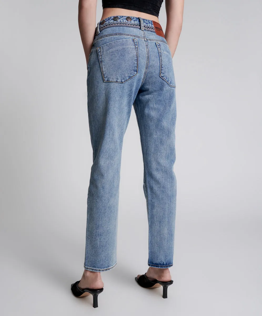 Truckers Mid Waist Straight Leg Denim Jeans - Hollywood Hills sold by One Teaspoon product image thumbnail 4