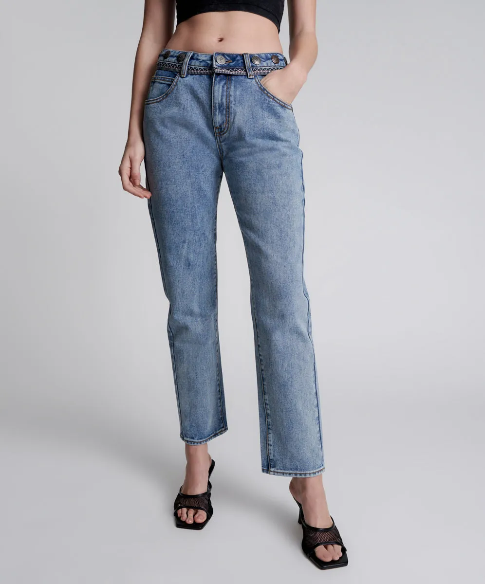Truckers Mid Waist Straight Leg Denim Jeans - Hollywood Hills sold by One Teaspoon product image thumbnail 2