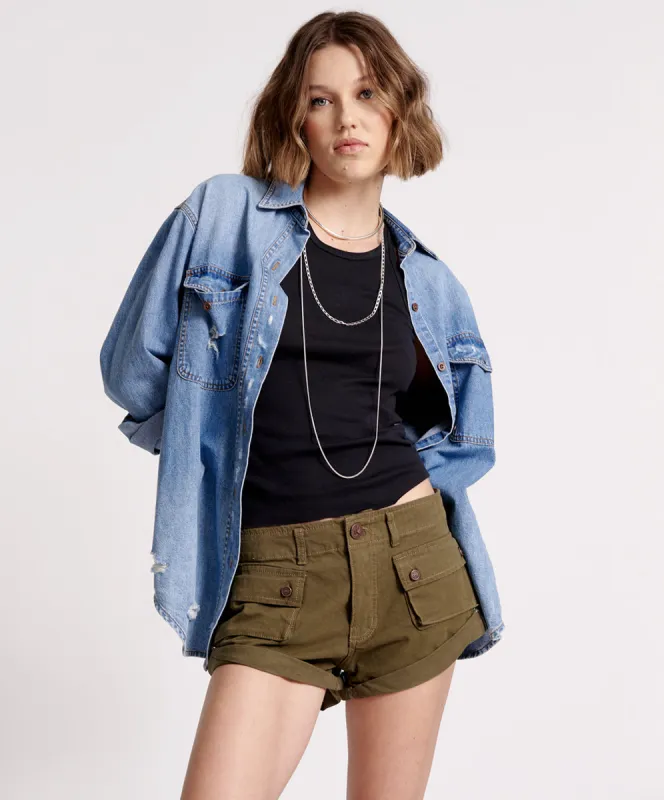 Cadet Bandits Low Waist Denim Shorts - Dark Khaki sold by One Teaspoon