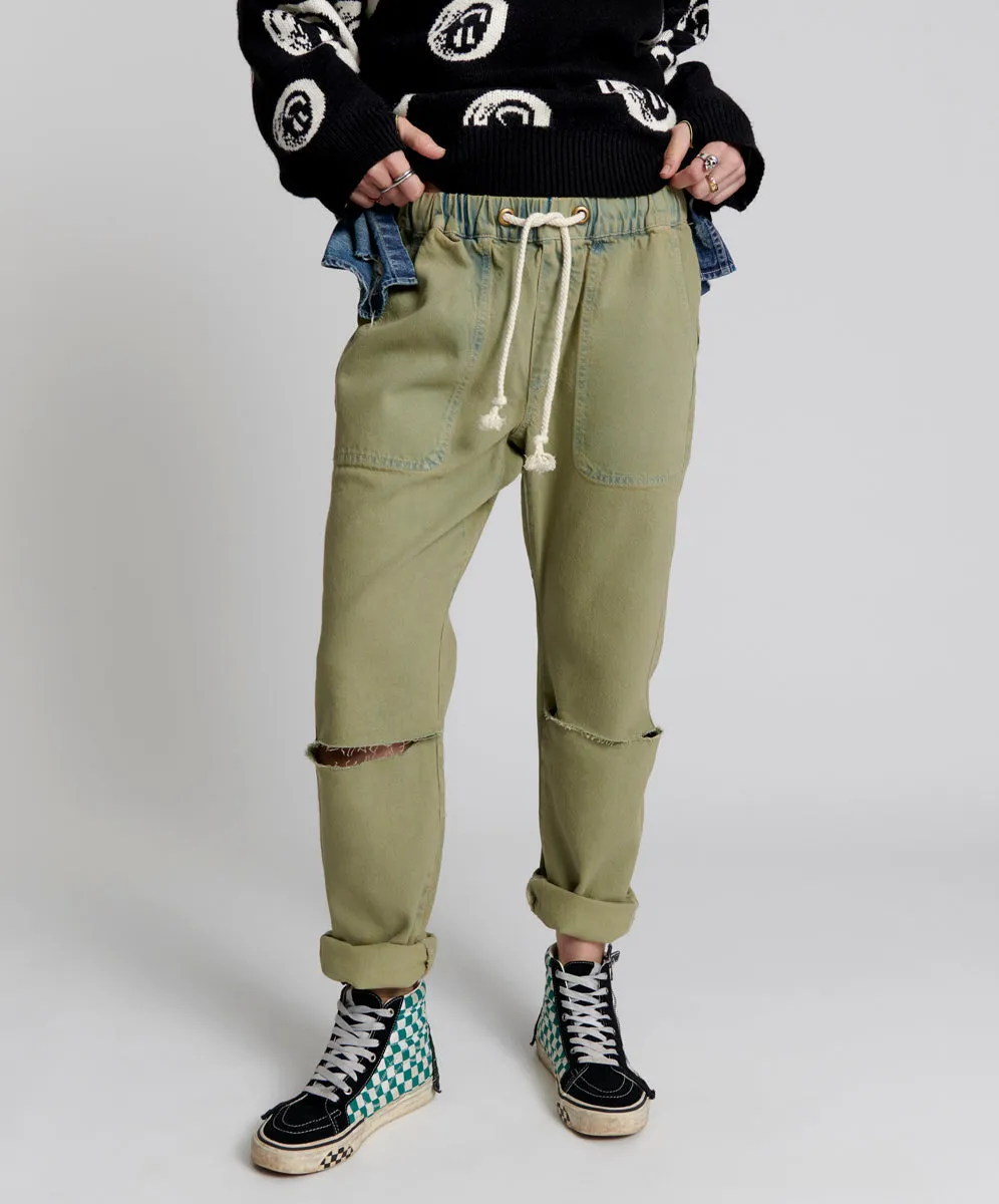 Shabbies Low Waist Drawstring Boyfriend Denim Jeans - Khaki Haze sold by One Teaspoon product image thumbnail 2