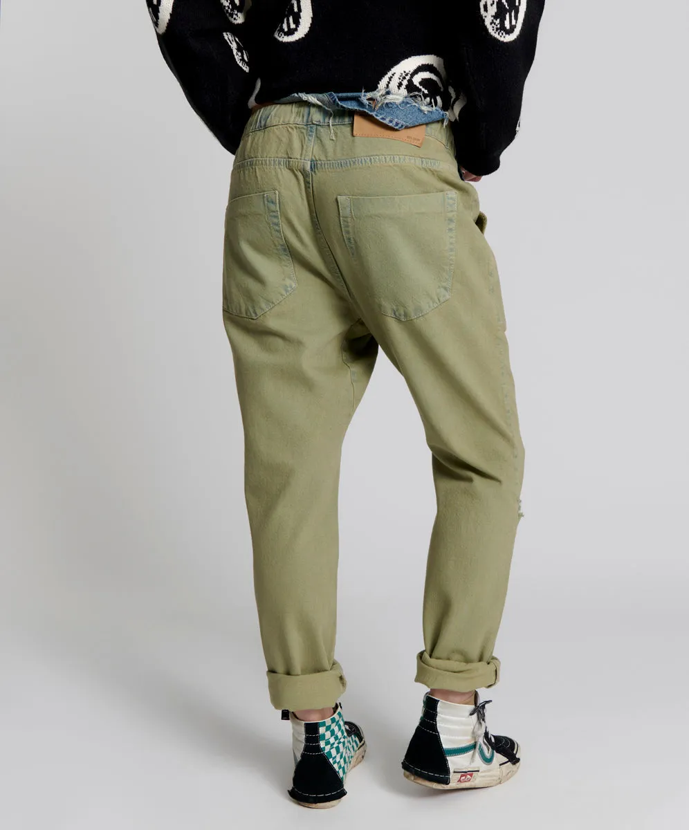 Shabbies Low Waist Drawstring Boyfriend Denim Jeans - Khaki Haze sold by One Teaspoon product image thumbnail 4