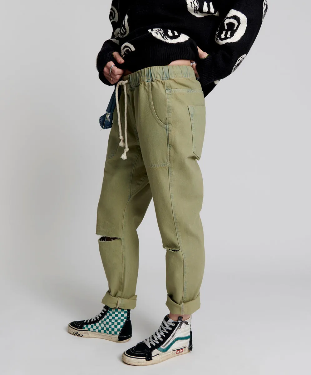 Shabbies Low Waist Drawstring Boyfriend Denim Jeans - Khaki Haze sold by One Teaspoon product image thumbnail 3