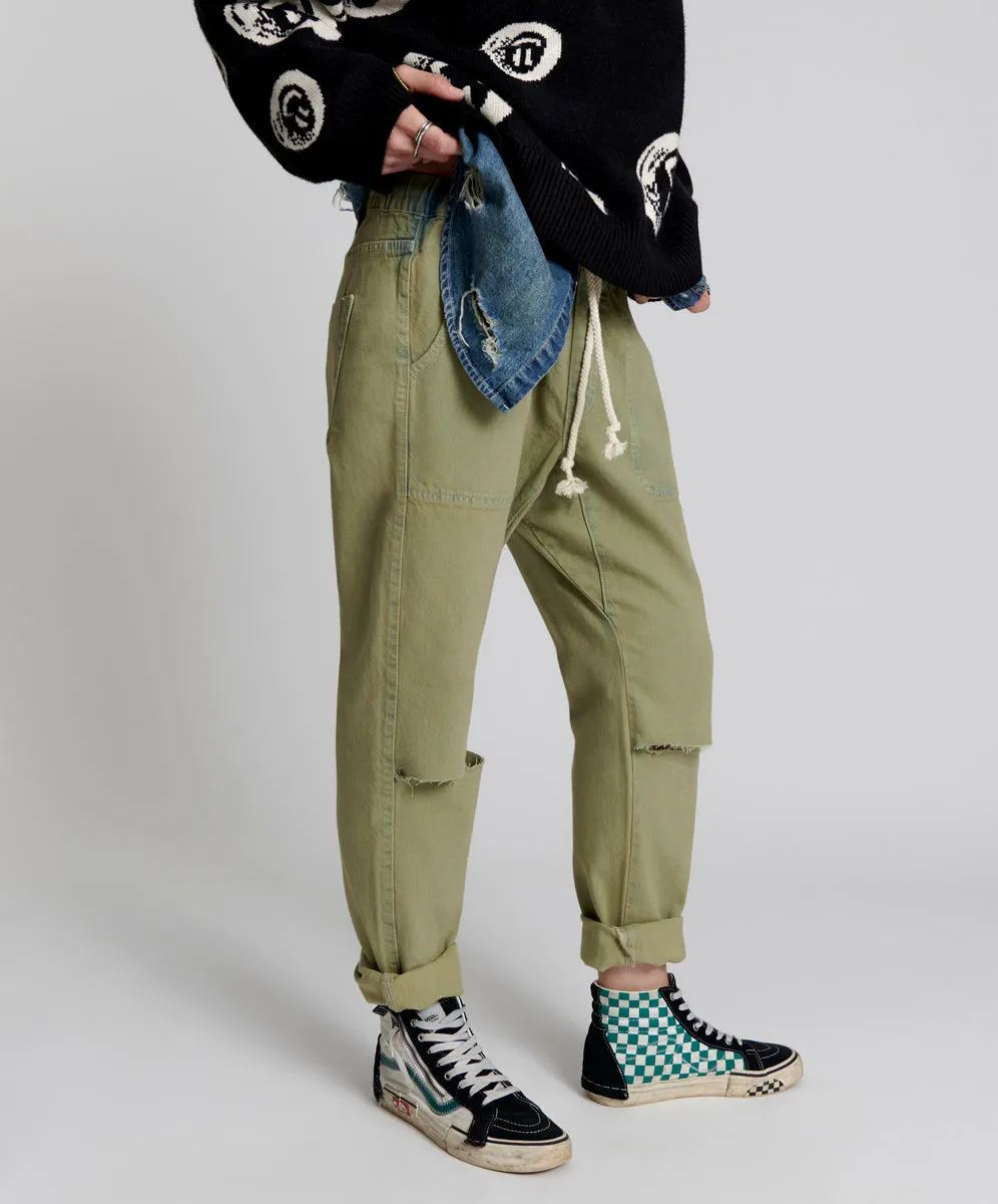 Shabbies Low Waist Drawstring Boyfriend Denim Jeans - Khaki Haze sold by One Teaspoon product image thumbnail 5