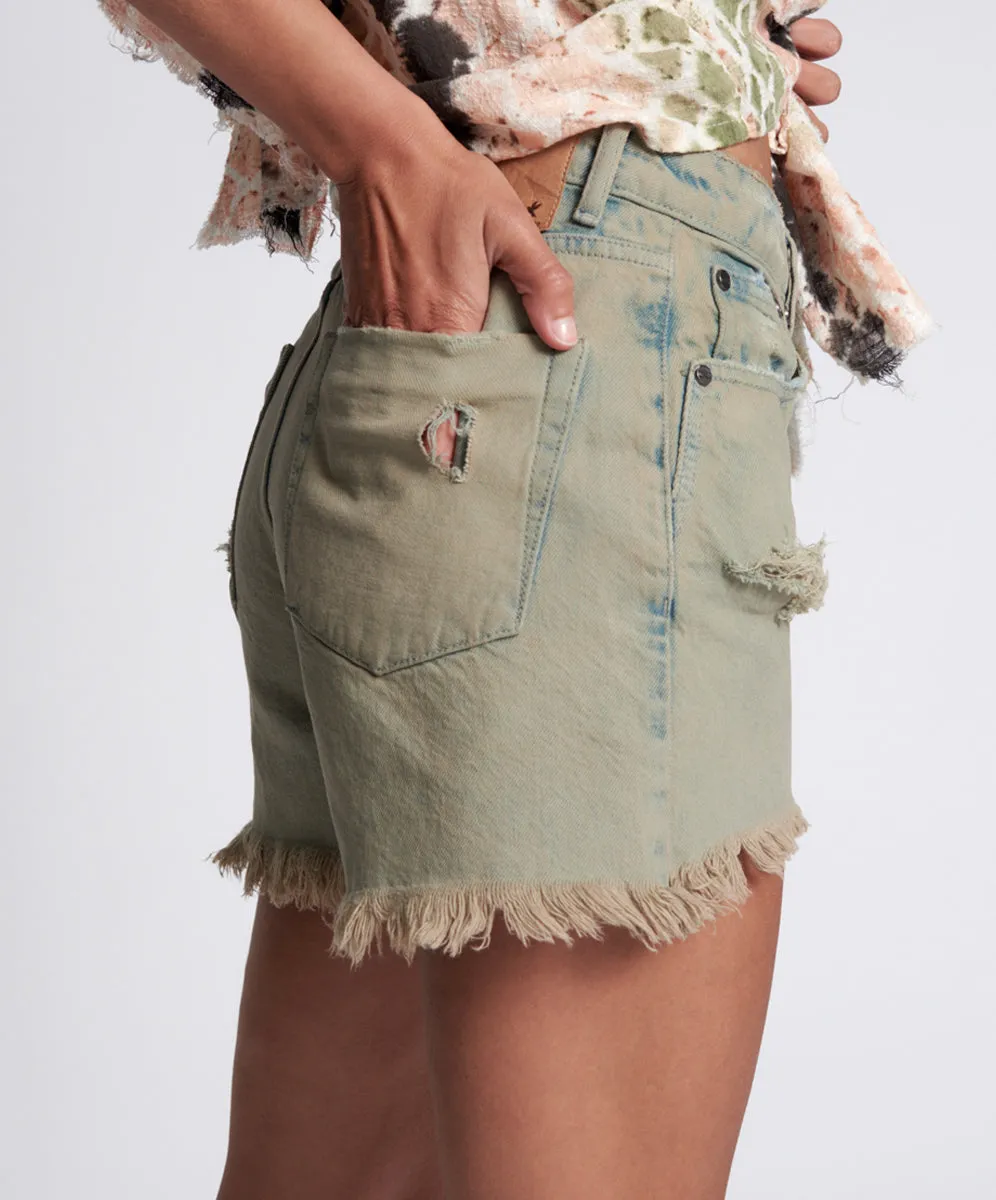 Legends High Waist Mom Fit Denim Shorts - Khaki Haze sold by One Teaspoon product image thumbnail 4