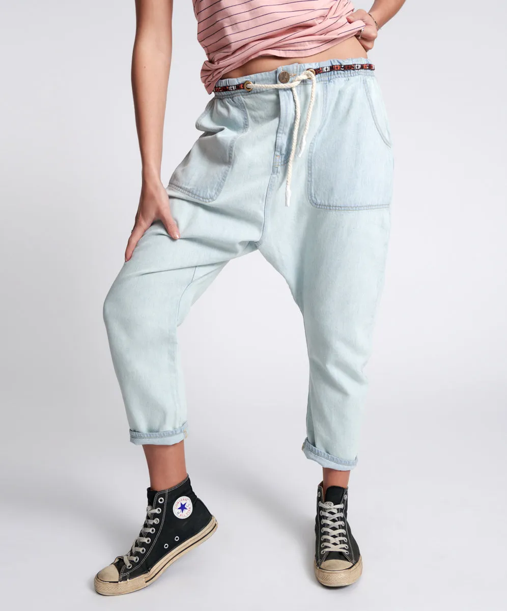 Shabbies Low Waist Drawstring Boyfriend Denim Jeans - Angel Blue sold by One Teaspoon product image thumbnail 2
