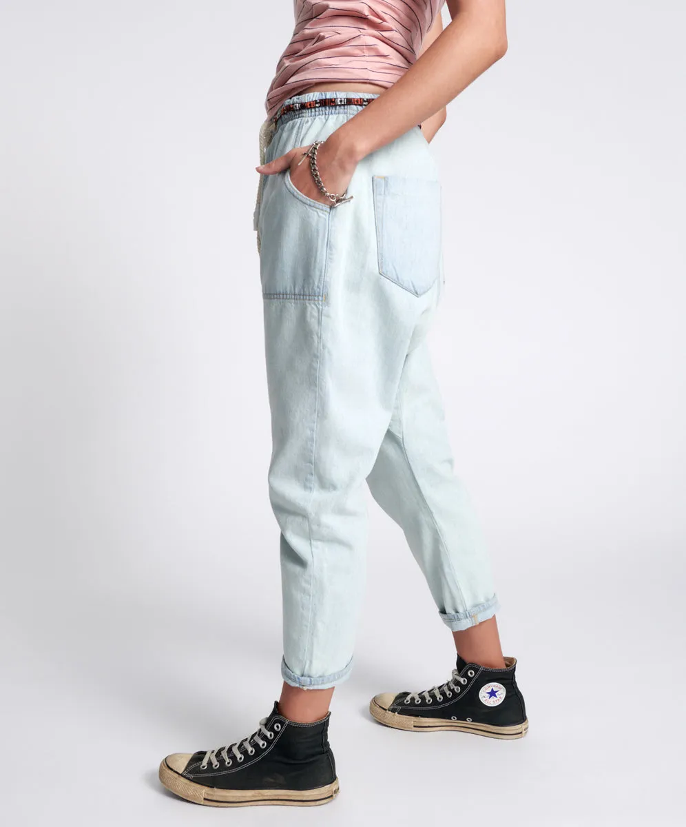 Shabbies Low Waist Drawstring Boyfriend Denim Jeans - Angel Blue sold by One Teaspoon product image thumbnail 4