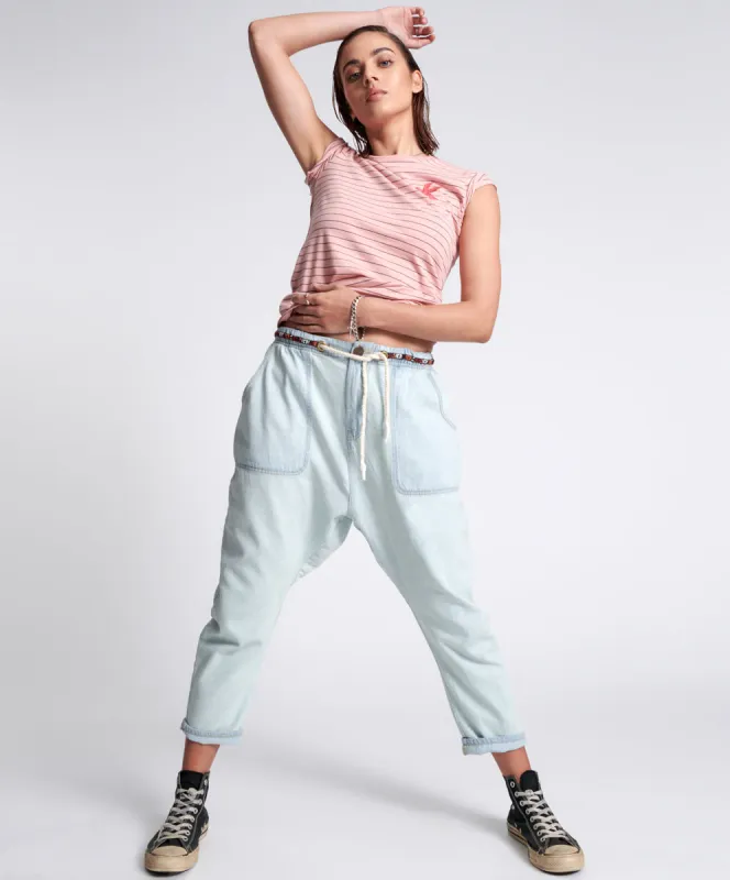 Shabbies Low Waist Drawstring Boyfriend Denim Jeans - Angel Blue sold by One Teaspoon