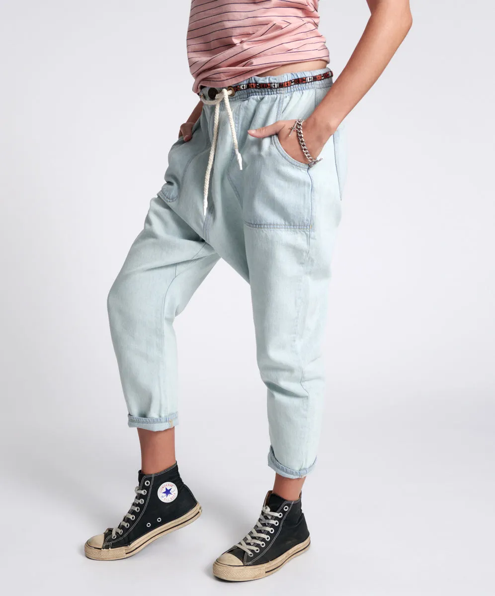 Shabbies Low Waist Drawstring Boyfriend Denim Jeans - Angel Blue sold by One Teaspoon product image thumbnail 3