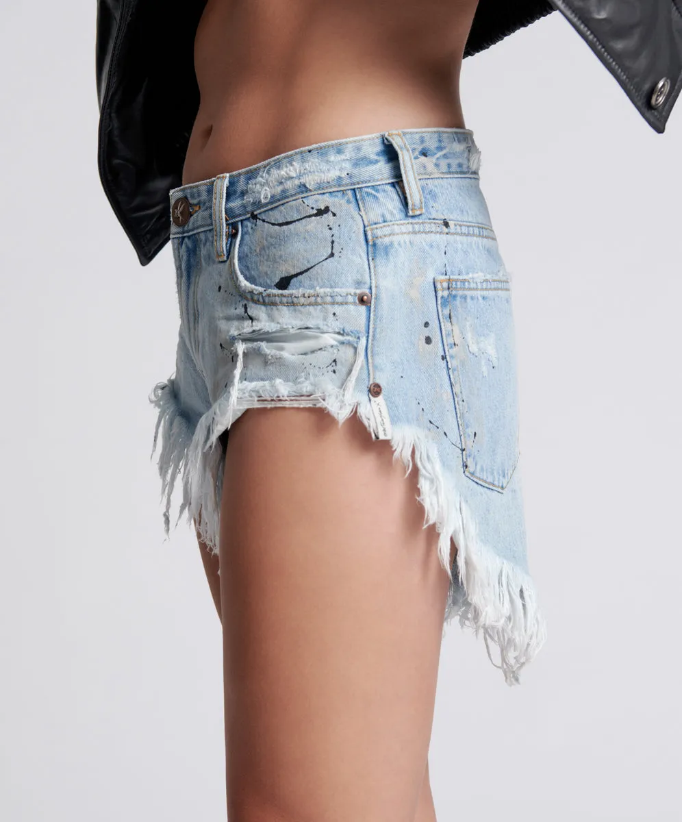 Rollers Low Waist Denim Shorts - Fleetwood Blue Painted Artiste sold by One Teaspoon product image thumbnail 3