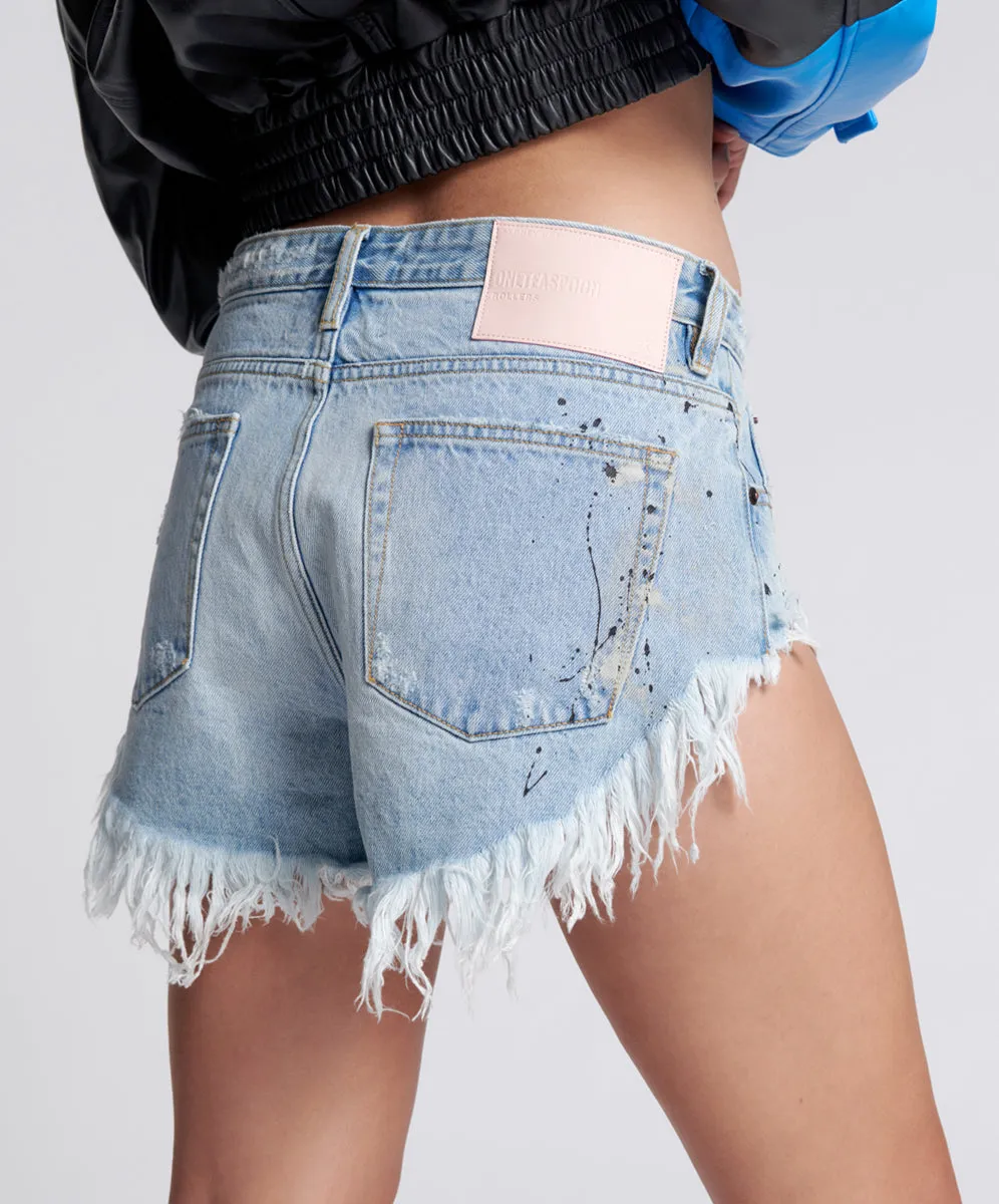 Rollers Low Waist Denim Shorts - Fleetwood Blue Painted Artiste sold by One Teaspoon product image thumbnail 4