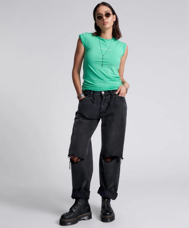 Smiths Low Waist Wide Leg Denim Jeans - Faded Black made by One Teaspoon