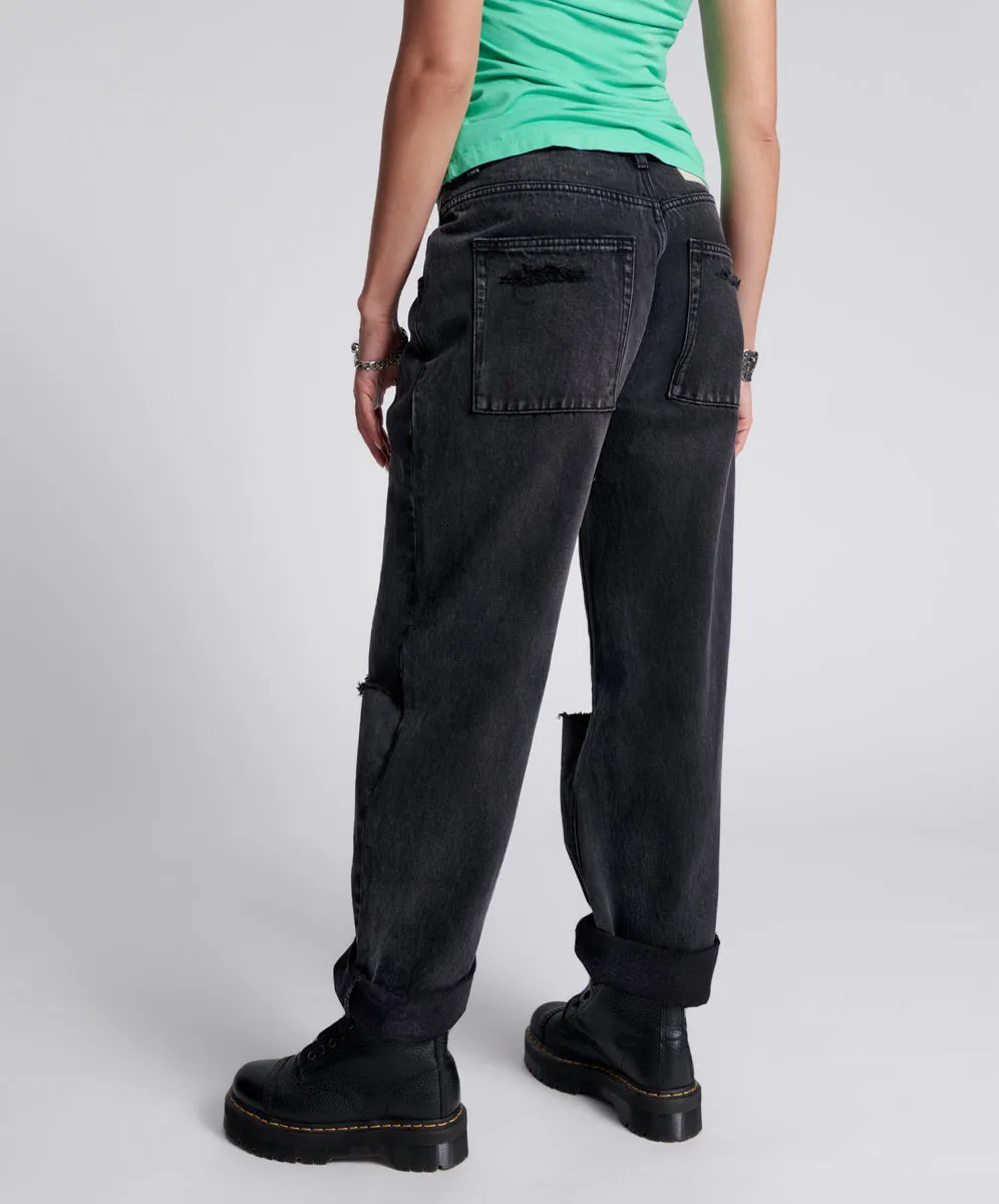 Smiths Low Waist Wide Leg Denim Jeans - Faded Black sold by One Teaspoon product image thumbnail 5