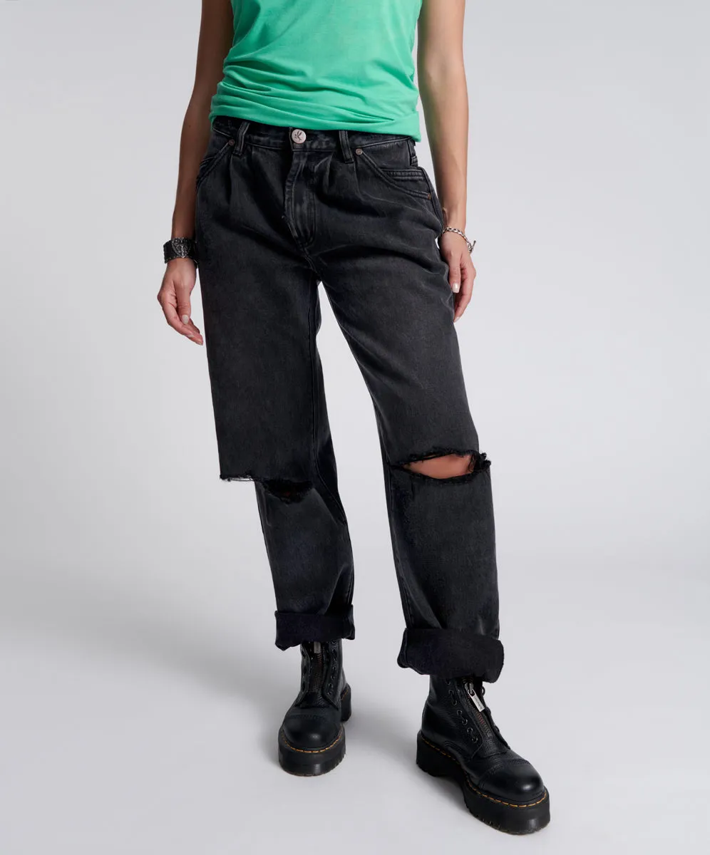 Smiths Low Waist Wide Leg Denim Jeans - Faded Black sold by One Teaspoon product image thumbnail 3