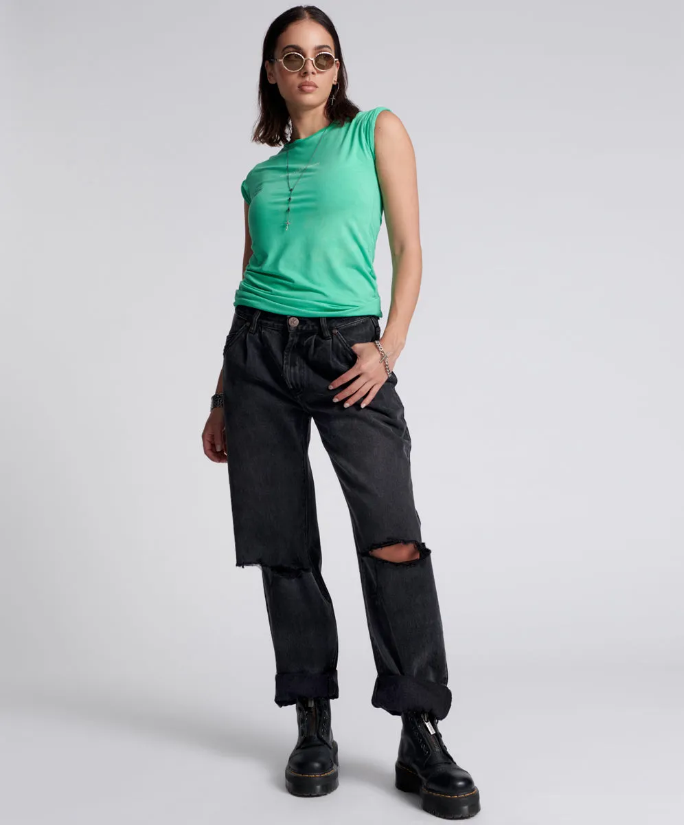 Smiths Low Waist Wide Leg Denim Jeans - Faded Black sold by One Teaspoon product image thumbnail 2