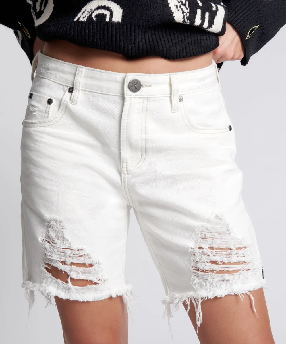 Stevies Low Waist Waist Long Length Boyfriend Denim Shorts - White Beauty sold by One Teaspoon product image thumbnail 2