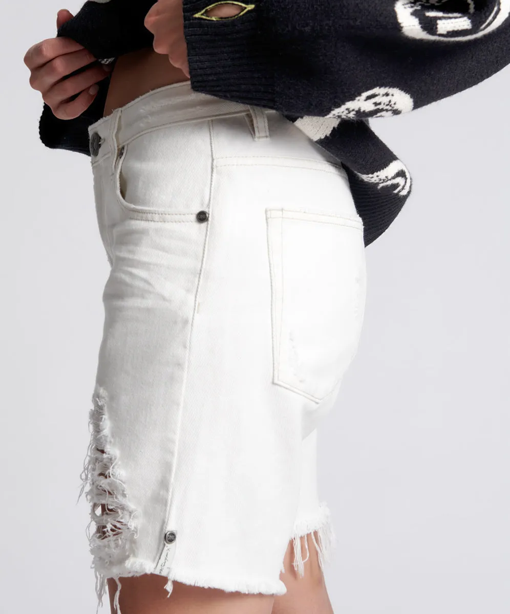 Stevies Low Waist Waist Long Length Boyfriend Denim Shorts - White Beauty sold by One Teaspoon product image thumbnail 3