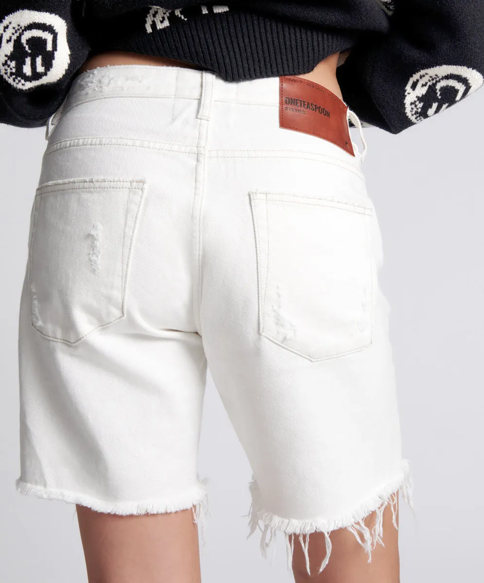 Stevies Low Waist Waist Long Length Boyfriend Denim Shorts - White Beauty sold by One Teaspoon product image thumbnail 4