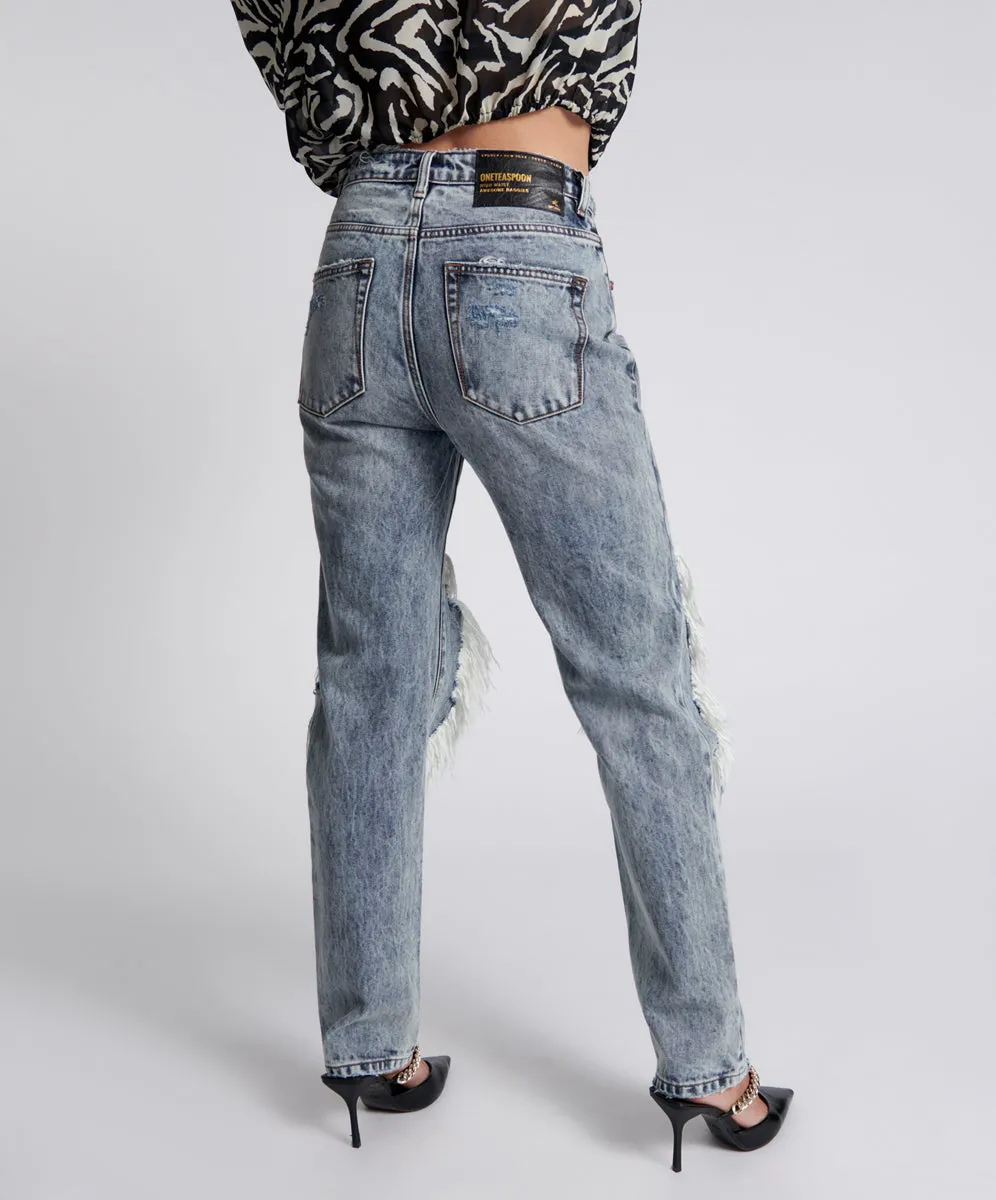 Awesome Baggies High Waist Straight Leg Denim Jeans - Blue Blossom sold by One Teaspoon product image thumbnail 4