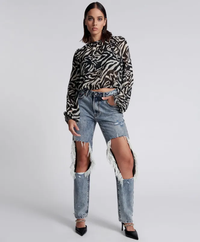 Awesome Baggies High Waist Straight Leg Denim Jeans - Blue Blossom made by One Teaspoon