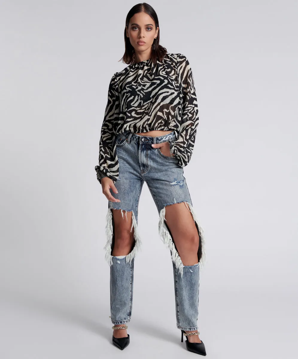 Awesome Baggies High Waist Straight Leg Denim Jeans - Blue Blossom sold by One Teaspoon