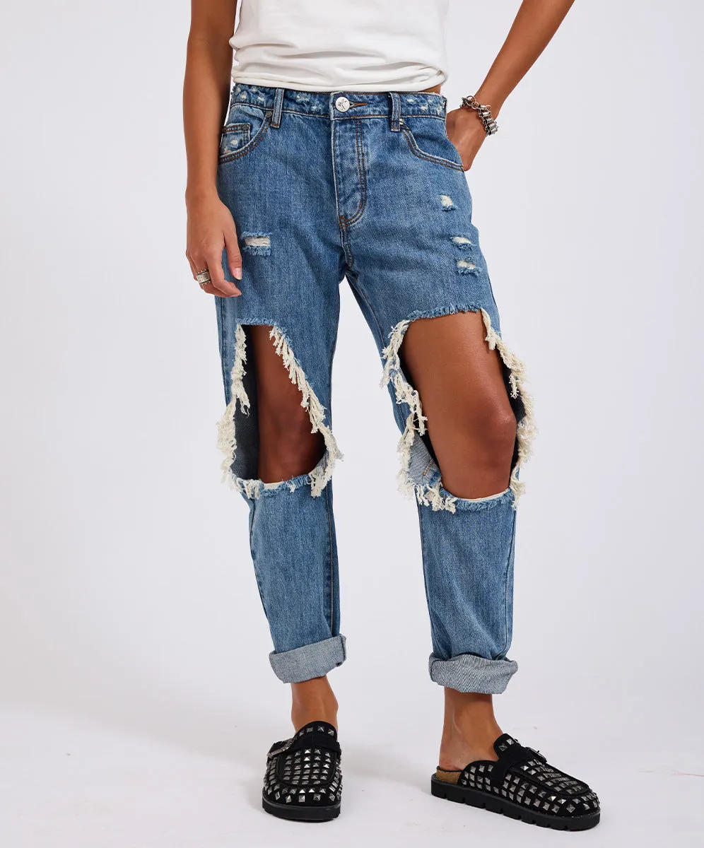 Saints Low Waist Boyfriend Denim Jeans - Johnny Blue sold by One Teaspoon product image thumbnail 3