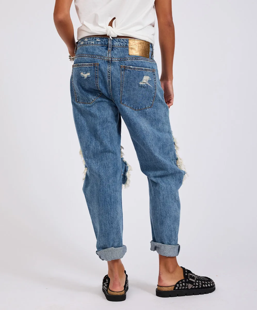 Saints Low Waist Boyfriend Denim Jeans - Johnny Blue sold by One Teaspoon product image thumbnail 5