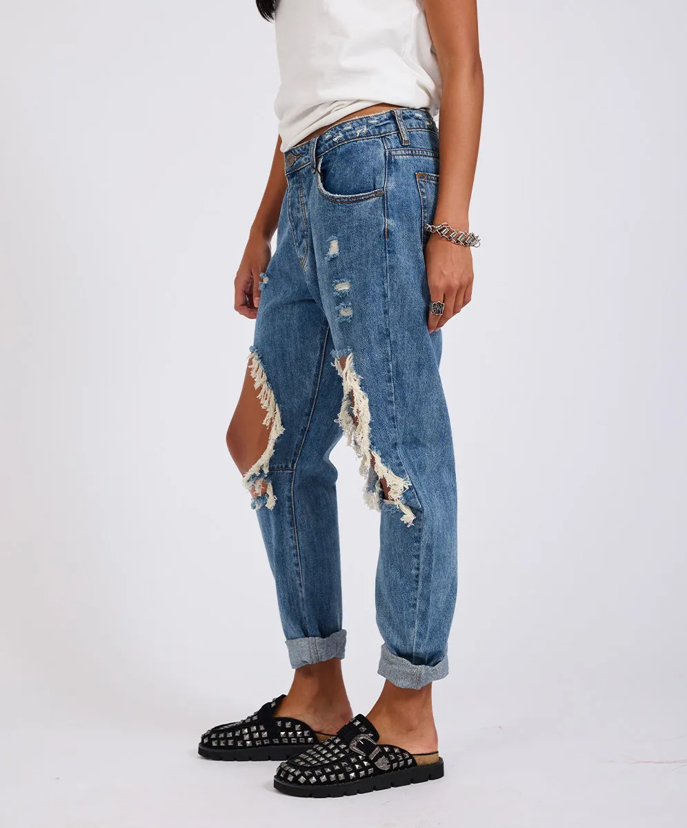 Saints Low Waist Boyfriend Denim Jeans - Johnny Blue sold by One Teaspoon product image thumbnail 4
