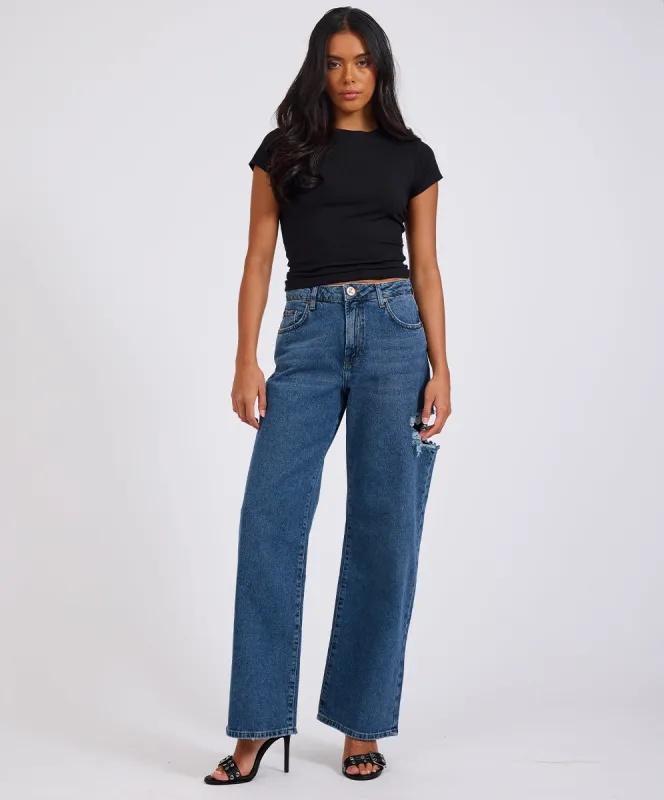 Jackson Mid Waist Wide Leg Denim Jeans - Rosewood sold by One Teaspoon