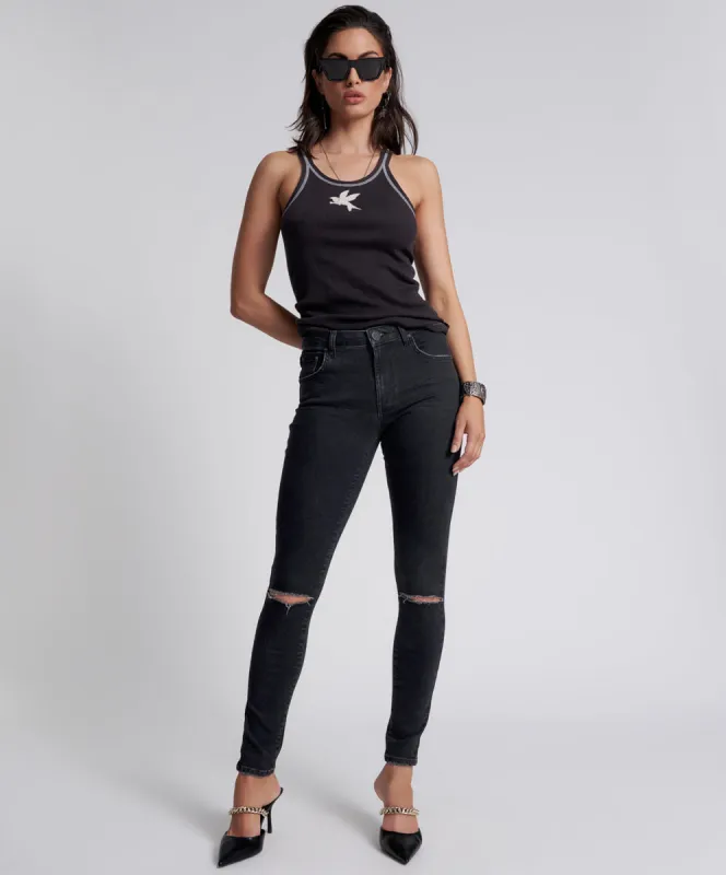 Freebirds Ii High Waist Stretch Skinny Denim Jeans - Black sold by One Teaspoon
