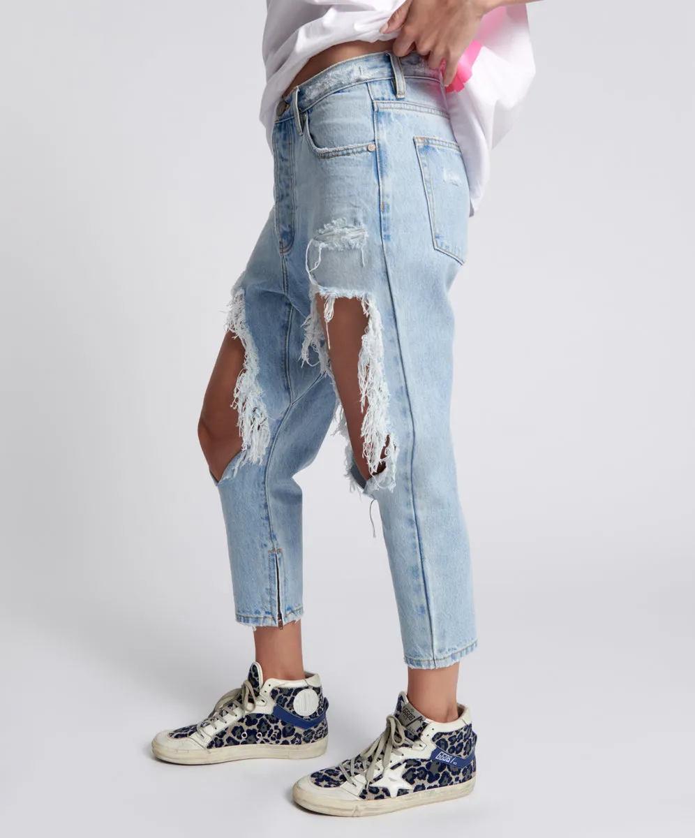 Kingpins Low Waist Cropped Boyfriend Denim Jeans - Fleetwood sold by One Teaspoon product image thumbnail 3