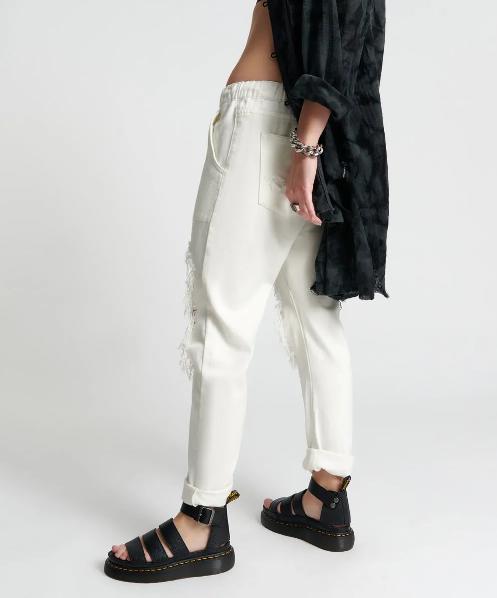 Shabbies Low Waist Drawstring Boyfriend Denim Jeans - Soft White sold by One Teaspoon product image thumbnail 3