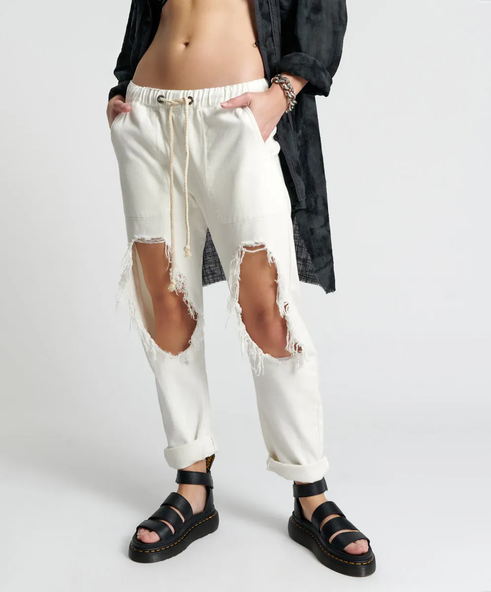 Shabbies Low Waist Drawstring Boyfriend Denim Jeans - Soft White sold by One Teaspoon product image thumbnail 2