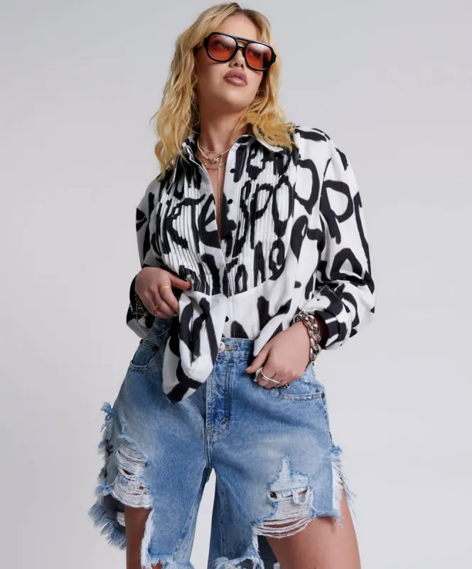 Frankies Low Waist Long Length Denim Shorts - Misty Blue sold by One Teaspoon