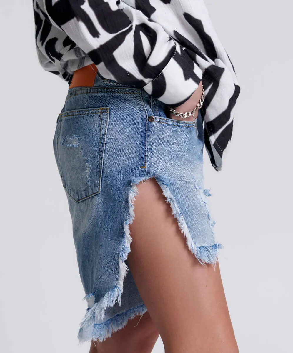 Frankies Low Waist Long Length Denim Shorts - Misty Blue sold by One Teaspoon product image thumbnail 5