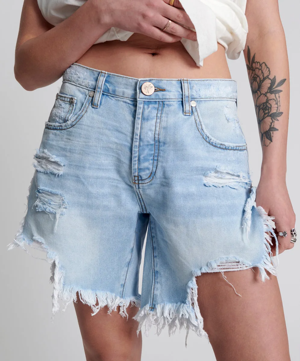 Frankies Low Waist Long Length Denim Shorts - Blue Latte sold by One Teaspoon product image thumbnail 2