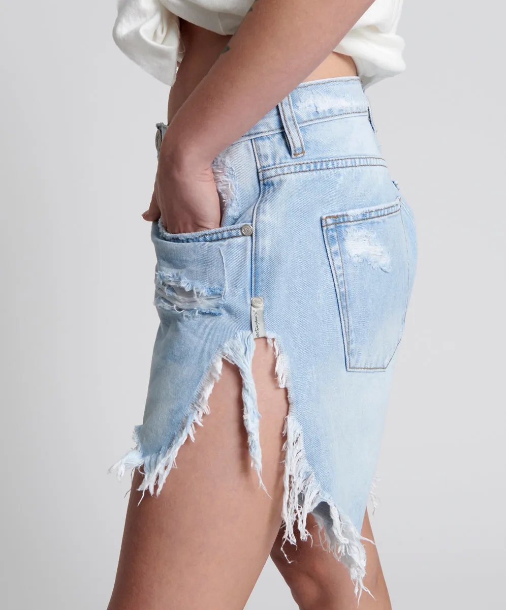 Frankies Low Waist Long Length Denim Shorts - Blue Latte sold by One Teaspoon product image thumbnail 3