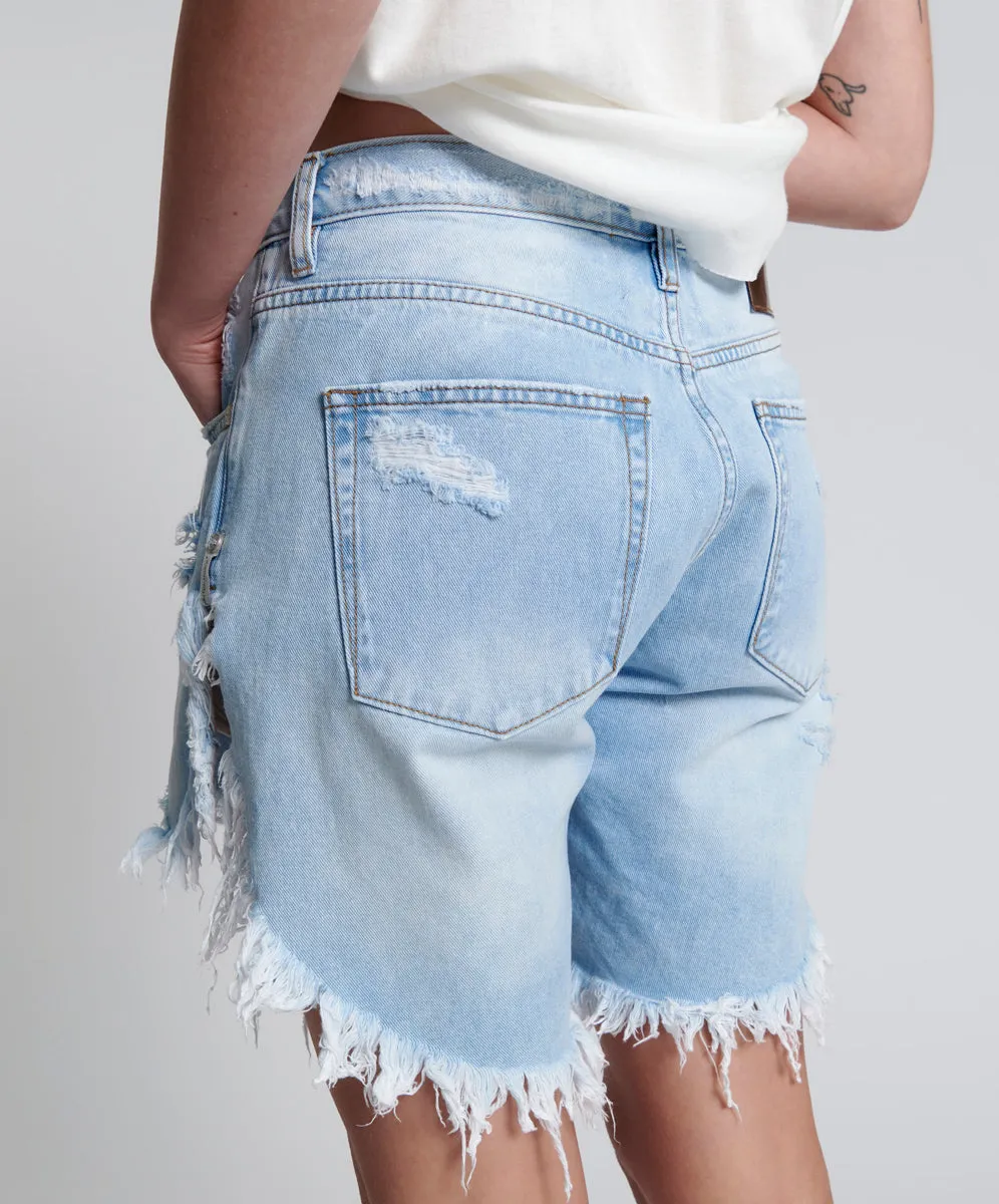 Frankies Low Waist Long Length Denim Shorts - Blue Latte sold by One Teaspoon product image thumbnail 4
