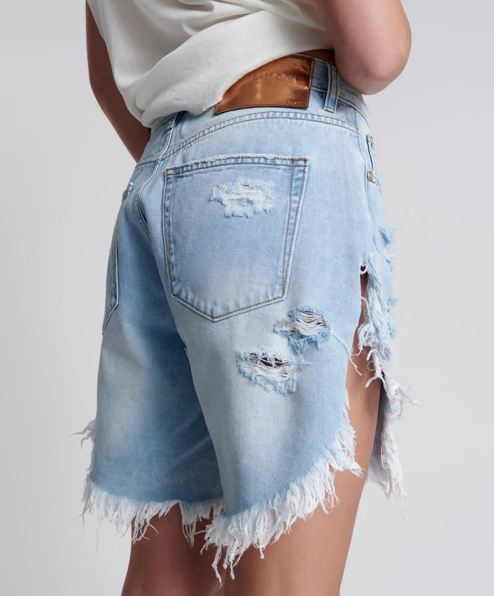 Frankies Low Waist Long Length Denim Shorts - Blue Latte sold by One Teaspoon product image thumbnail 5